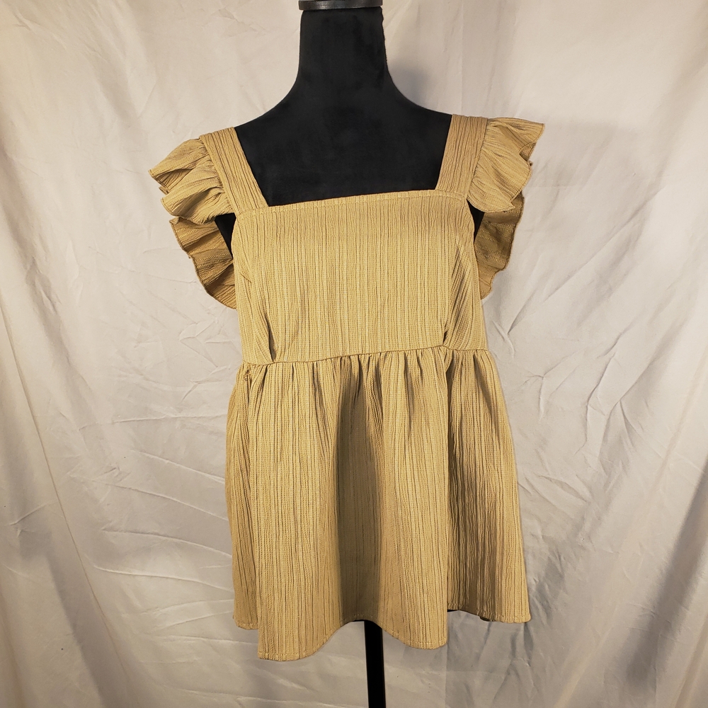 SHEIN Tan Ruffled Square-Neck Babydoll Top - M